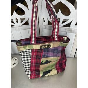 Keen Multicolor Plaid Camo Bag Tote Canvas Zip Closure Top Handle Unique